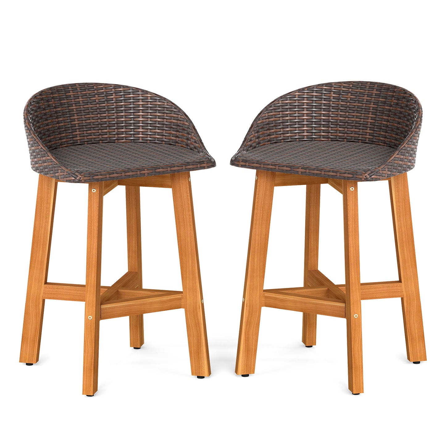 Outdoor Faux Rattan Bar Chairs Set of 2 with Ergonomic Backrests and Footrests
