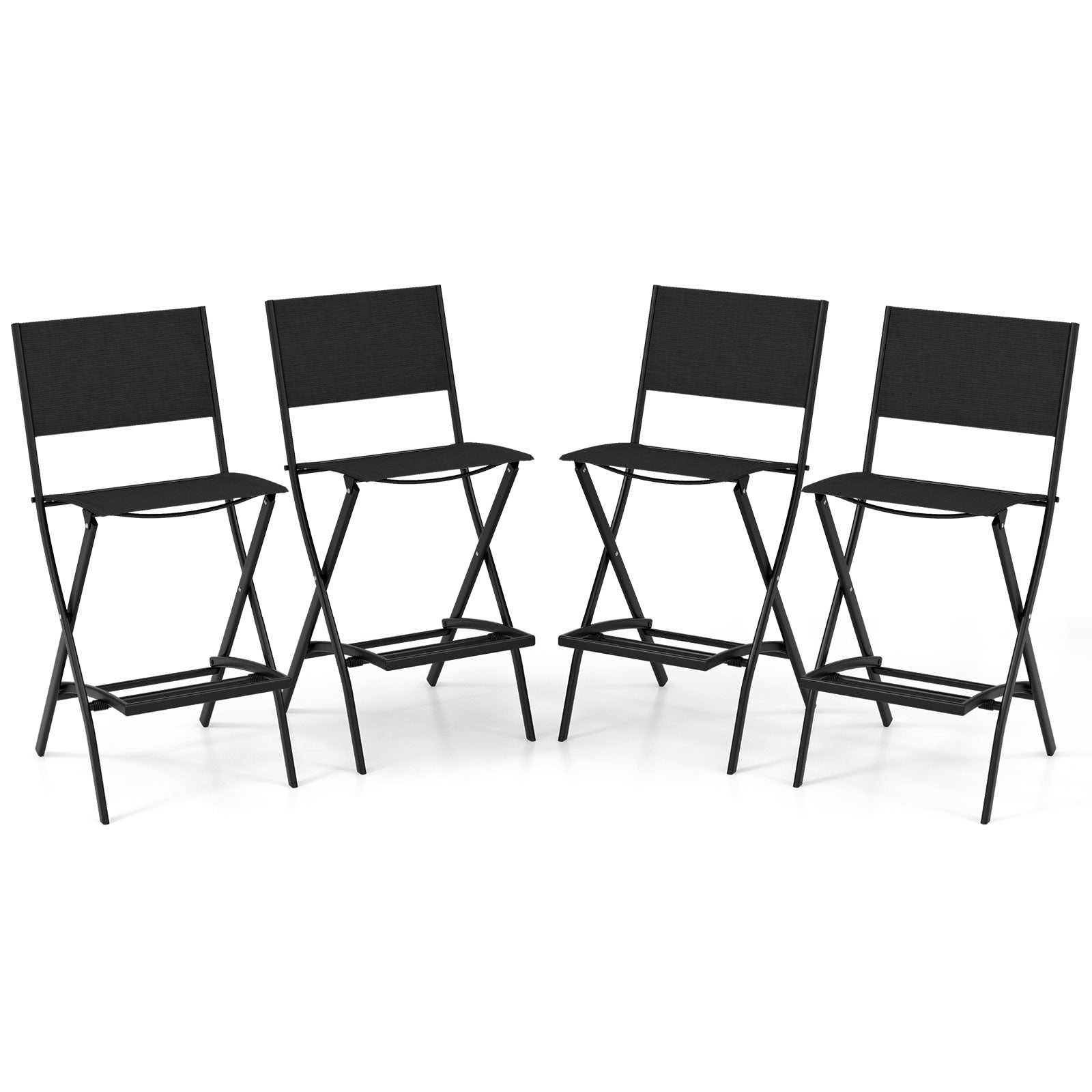 Outdoor Folding Bar Height Stool Set of 4 with Metal Frame and Footrest-Blue - Black