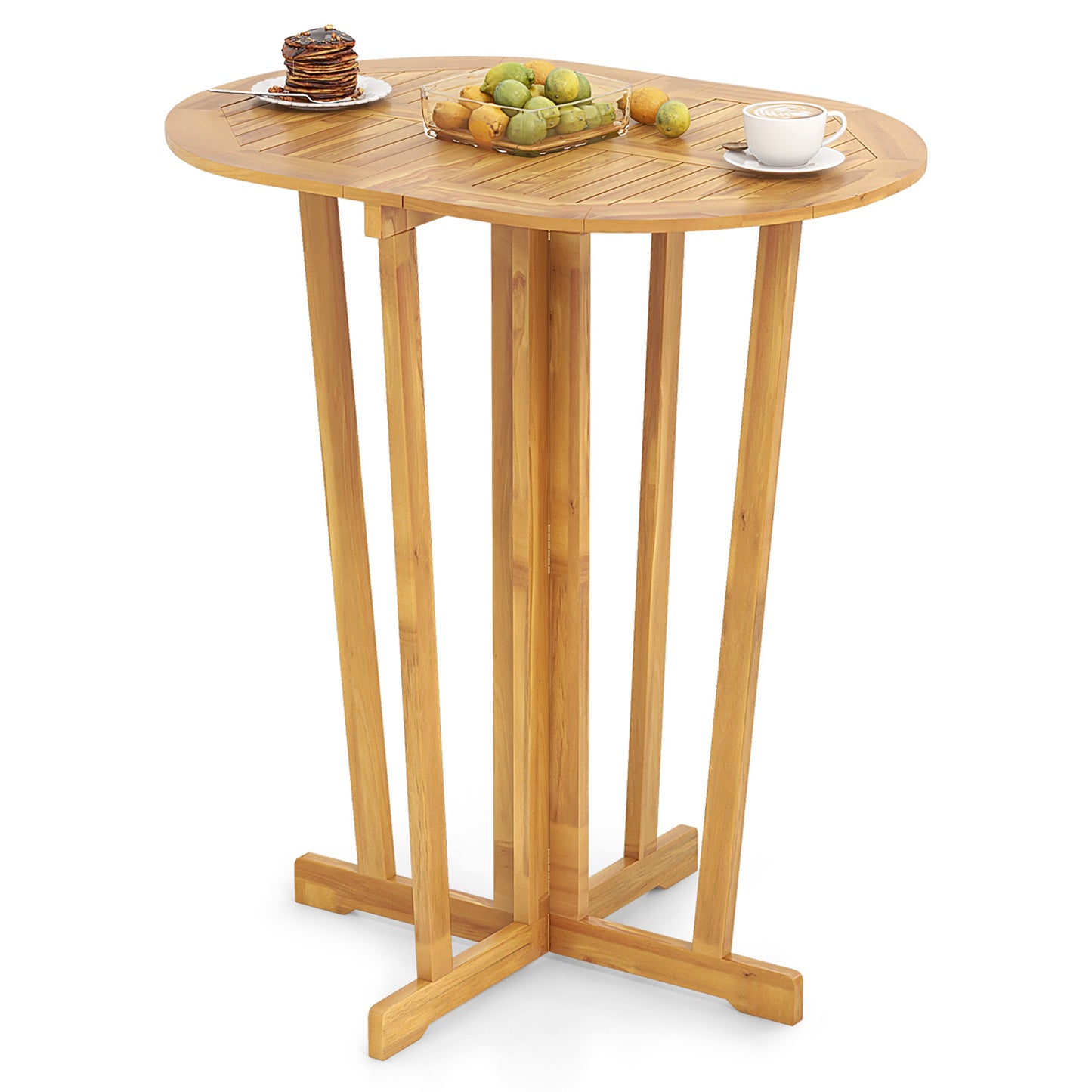 Outdoor Folding Bar Table with Oval Tabletop and Cross Base
