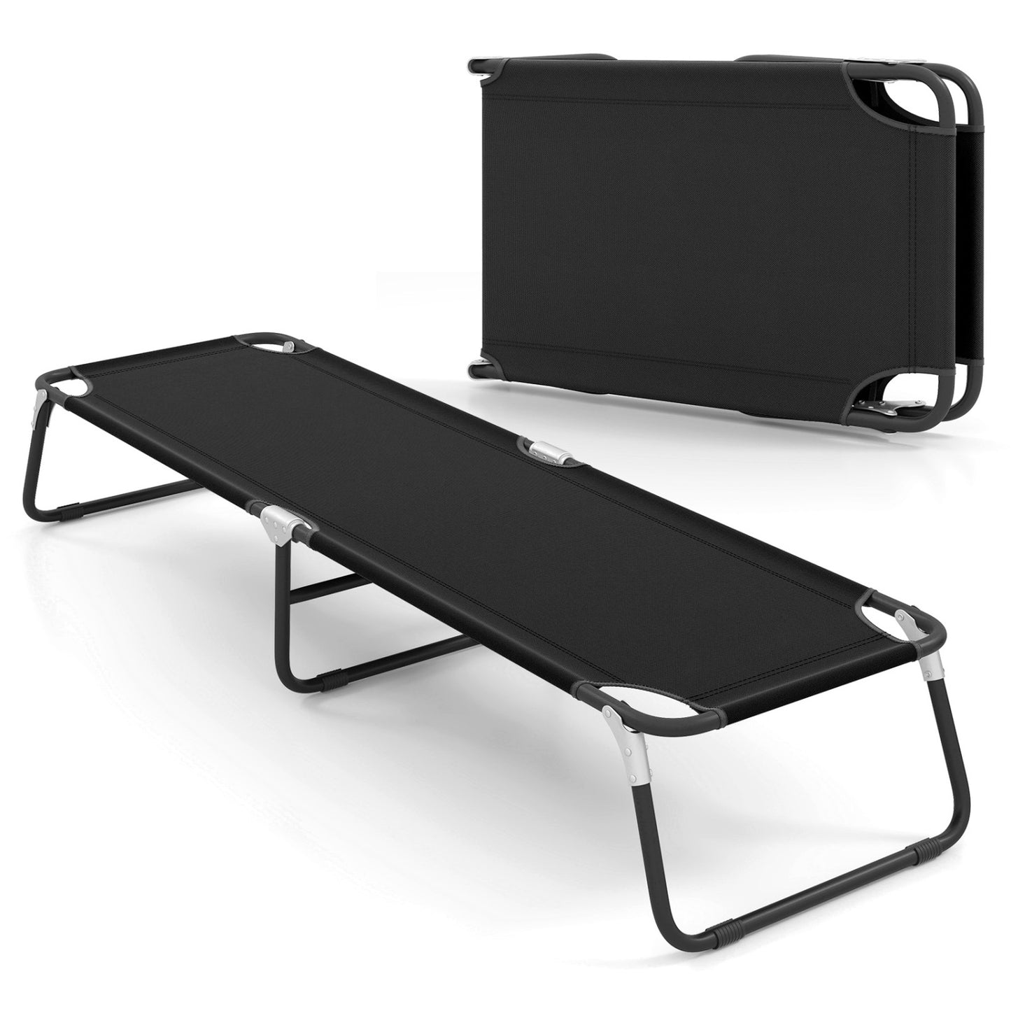 Outdoor Folding Camping Bed for Sleeping Hiking Travel-Black - Black