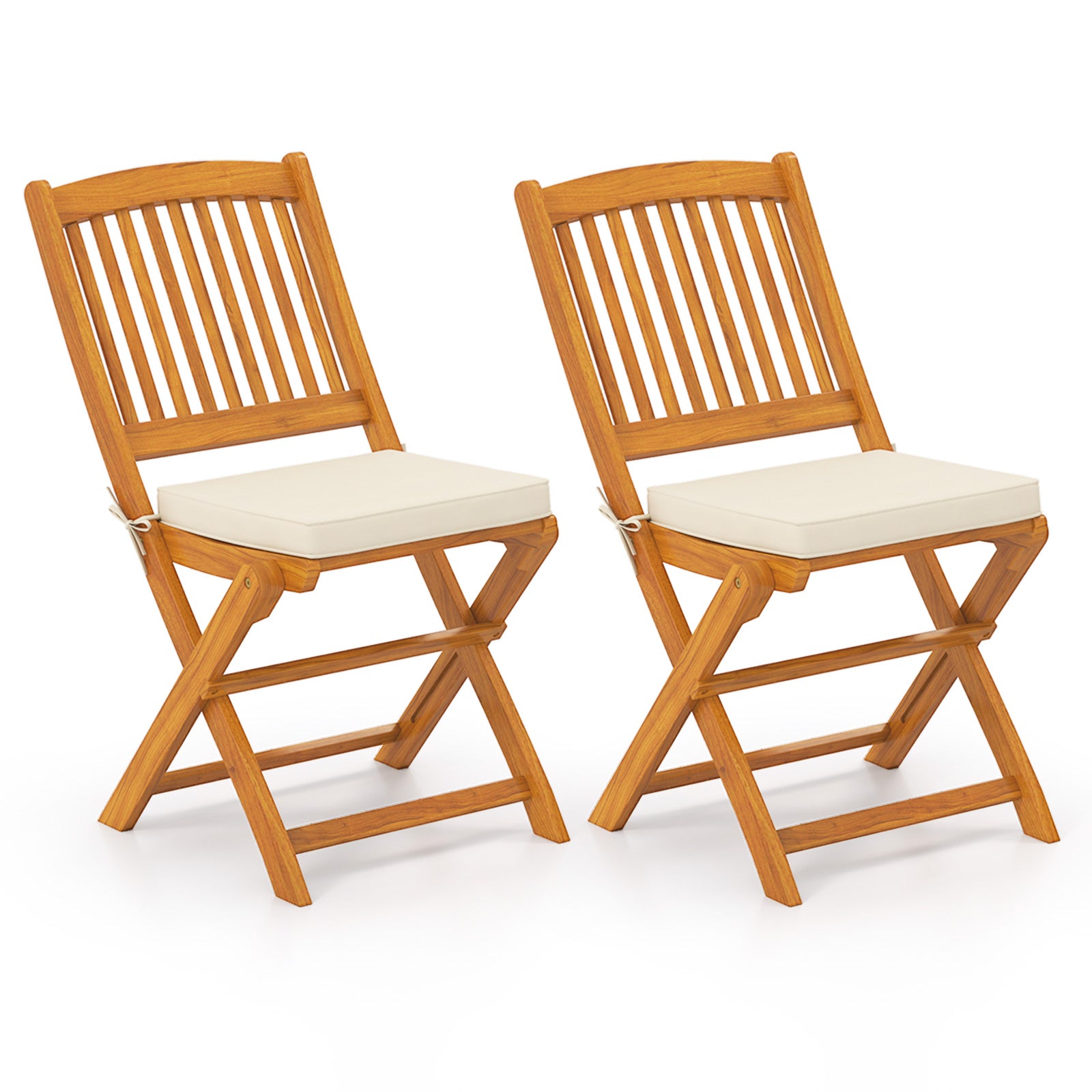 Outdoor Folding Chairs with Seat Cushions Set of 2-Red - Beige
