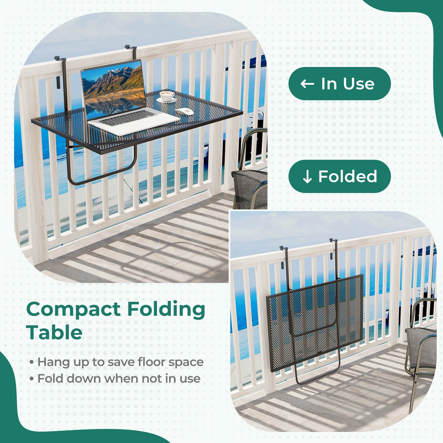 Outdoor Folding Hanging Table with Metal Frame-Black