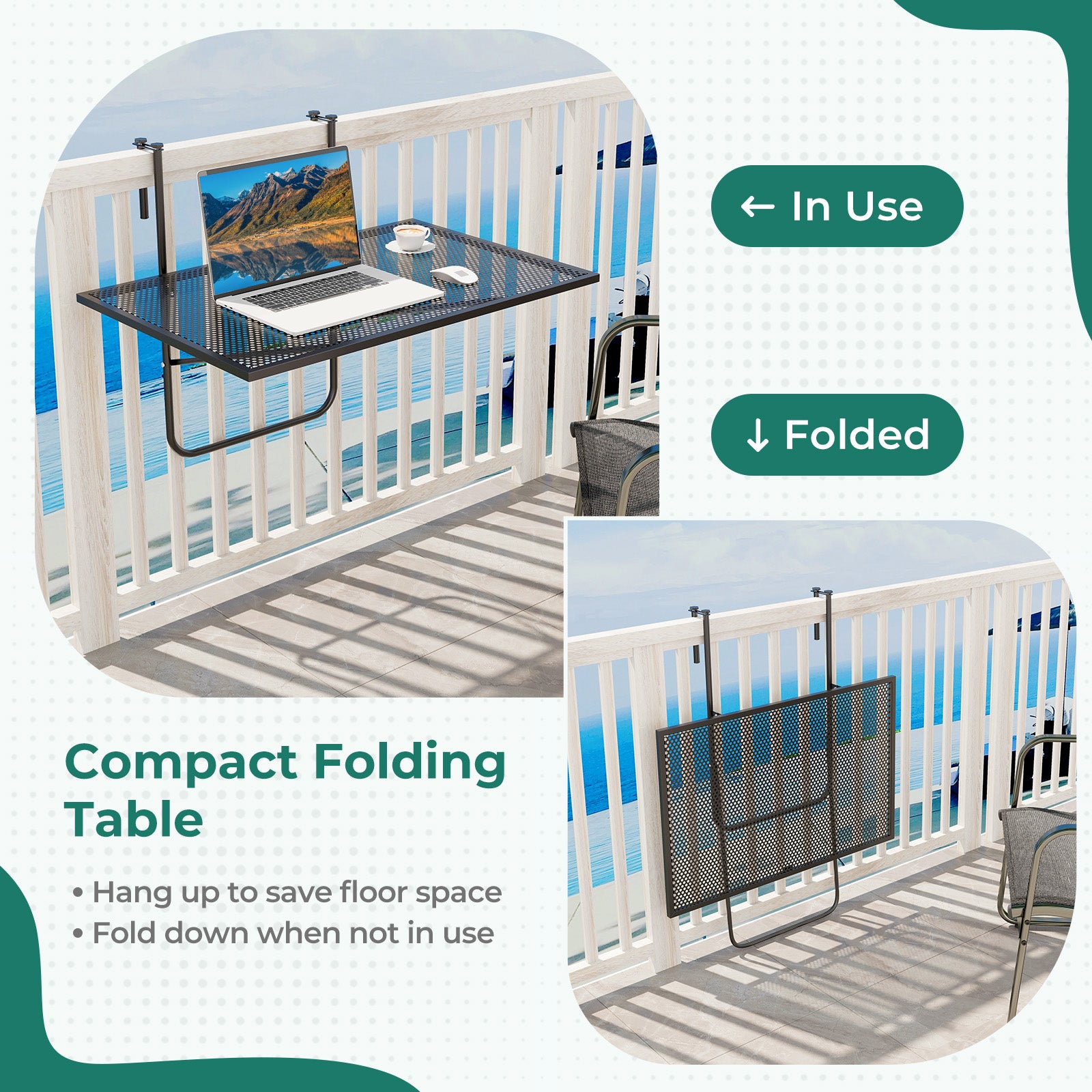 Outdoor Folding Hanging Table with Metal Frame-Black