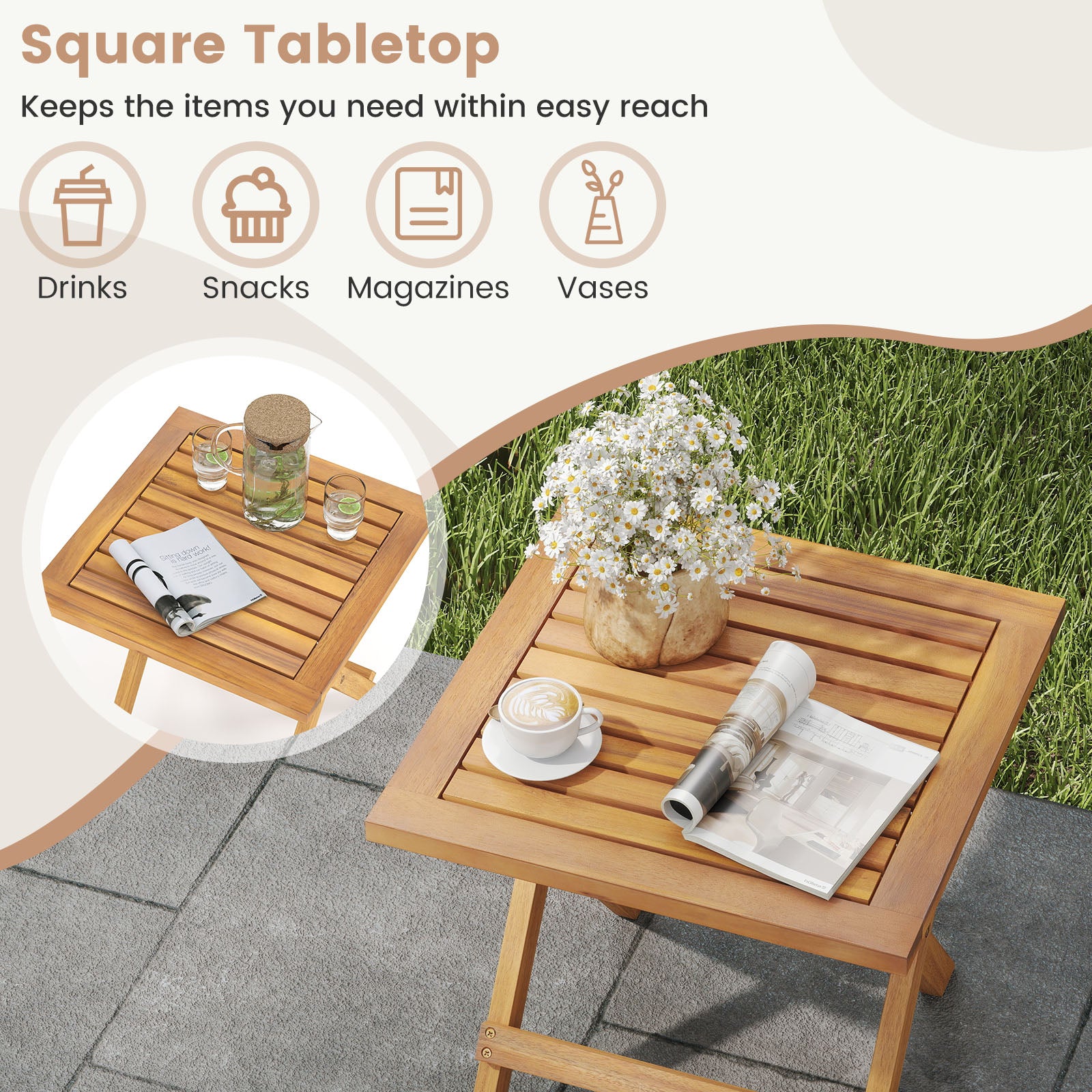 Outdoor Folding Side Table for Small Space and Garden-2