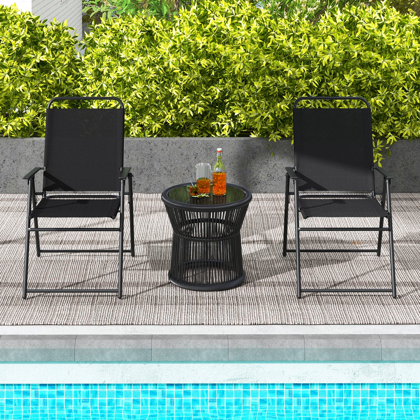 Outdoor Folding Sling Chairs Set of 4 with Armrest and Backrest