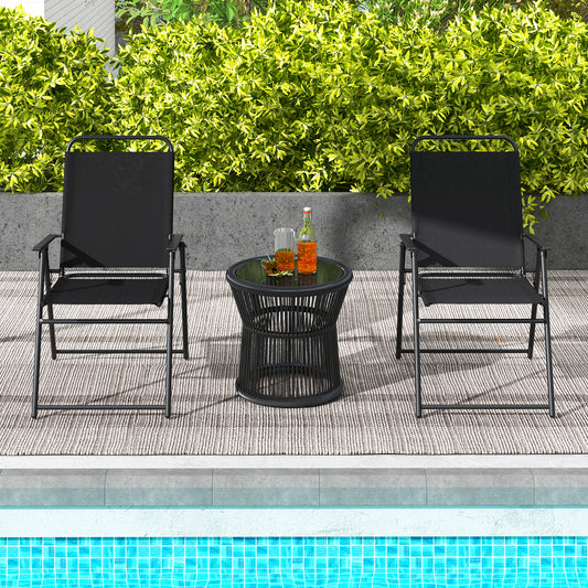 Outdoor Folding Sling Chairs Set of 4 with Armrest and Backrest