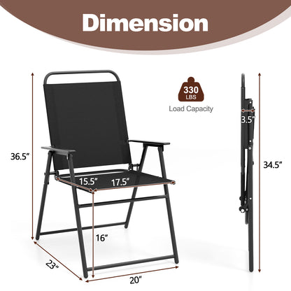 Outdoor Folding Sling Chairs Set of 4 with Armrest and Backrest