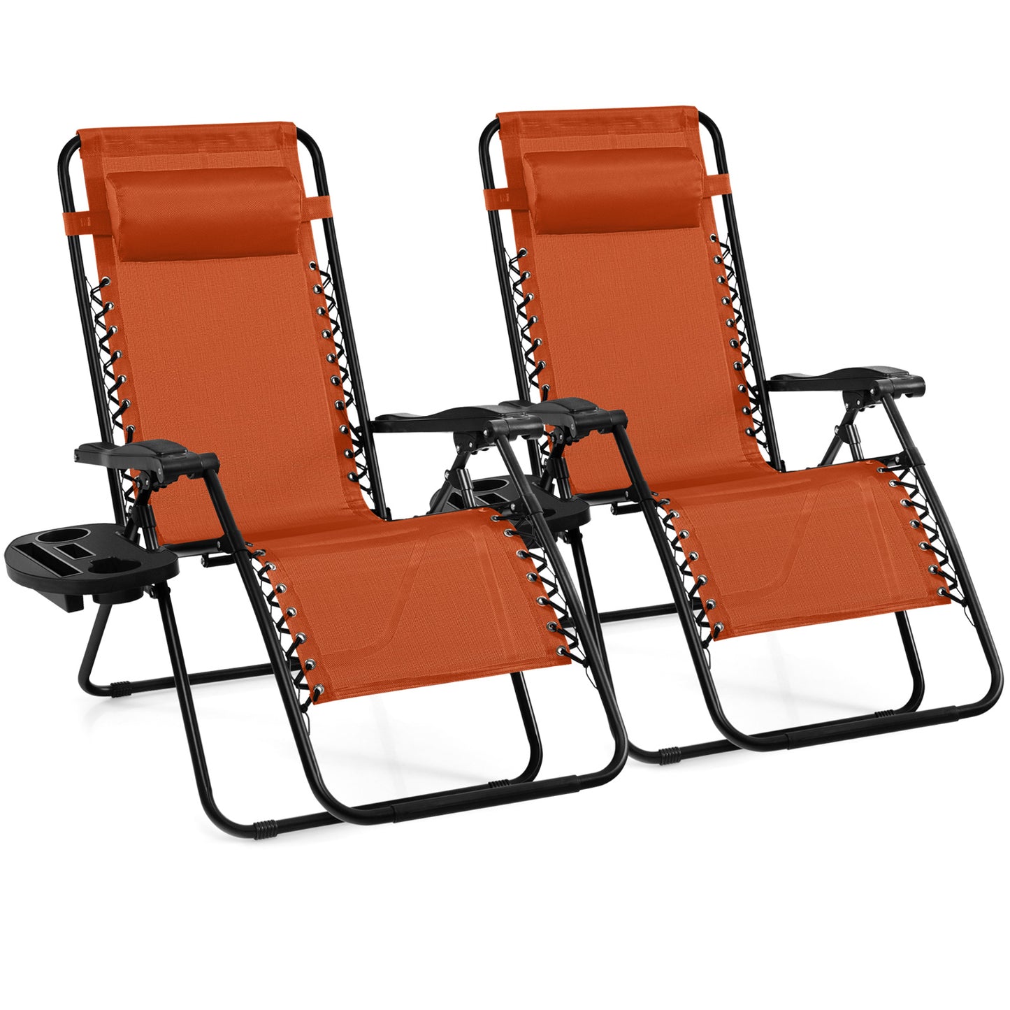 2 Pieces Folding Lounge Chair with Zero Gravity-Orange - Orange