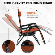 2 Pieces Folding Lounge Chair with Zero Gravity-Orange