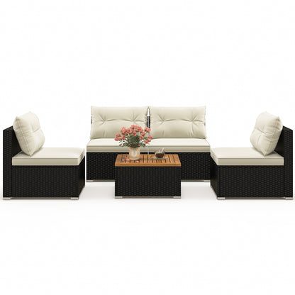 5 Piece Outdoor Furniture Set with Solid Tabletop and Soft Cushions