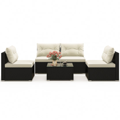 5 Pieces Outdoor Patio Furniture Set with Cushions and Coffee Table