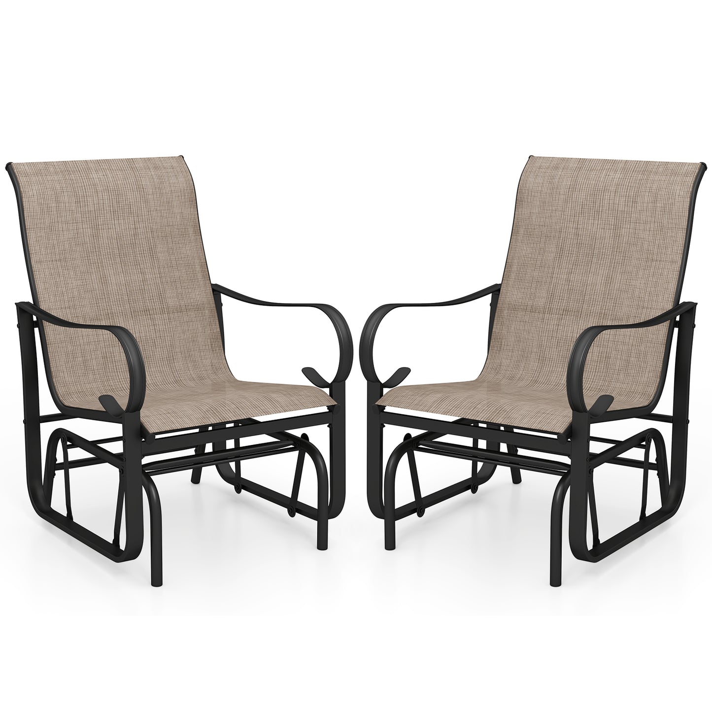 Outdoor Glider Chairs Set of 2 with High Backrest Breathable Mesh Fabric and Metal Frame-Black and Brown