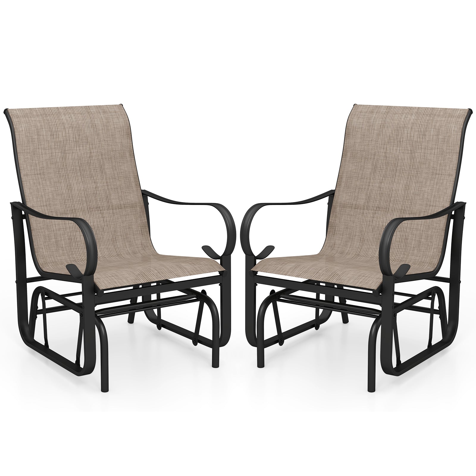 Outdoor Glider Chairs Set of 2 with High Backrest Breathable Mesh Fabric and Metal Frame-Black and Brown