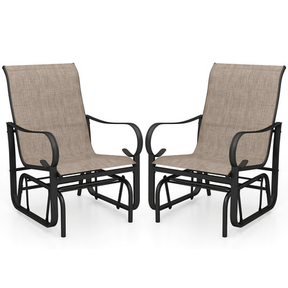 Outdoor Glider Chairs Set of 2 with High Backrest Breathable Mesh Fabric and Metal Frame-Black and Brown