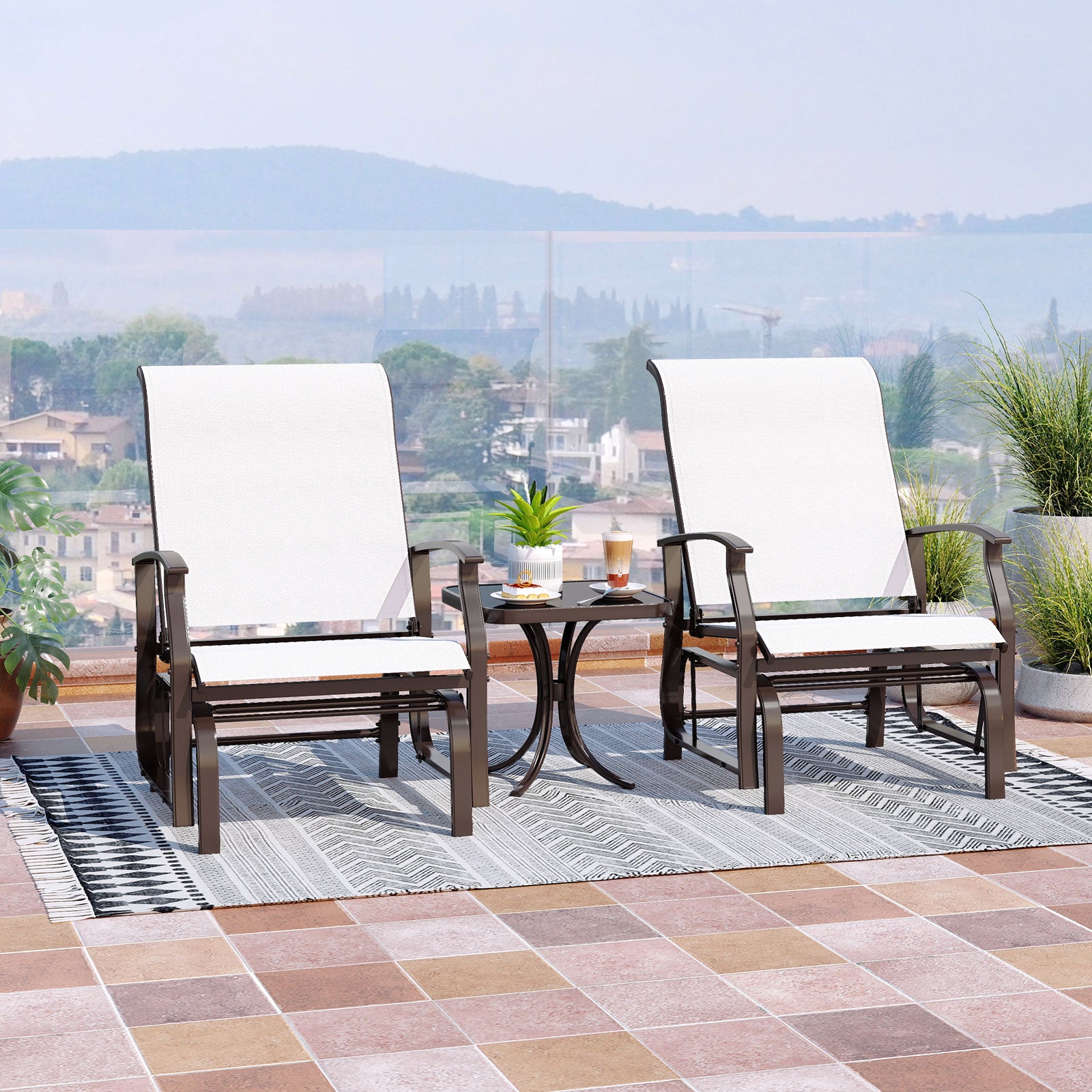 Outdoor Glider Chairs Set of 2 with Ergonomic Backrest and Seat-Beige