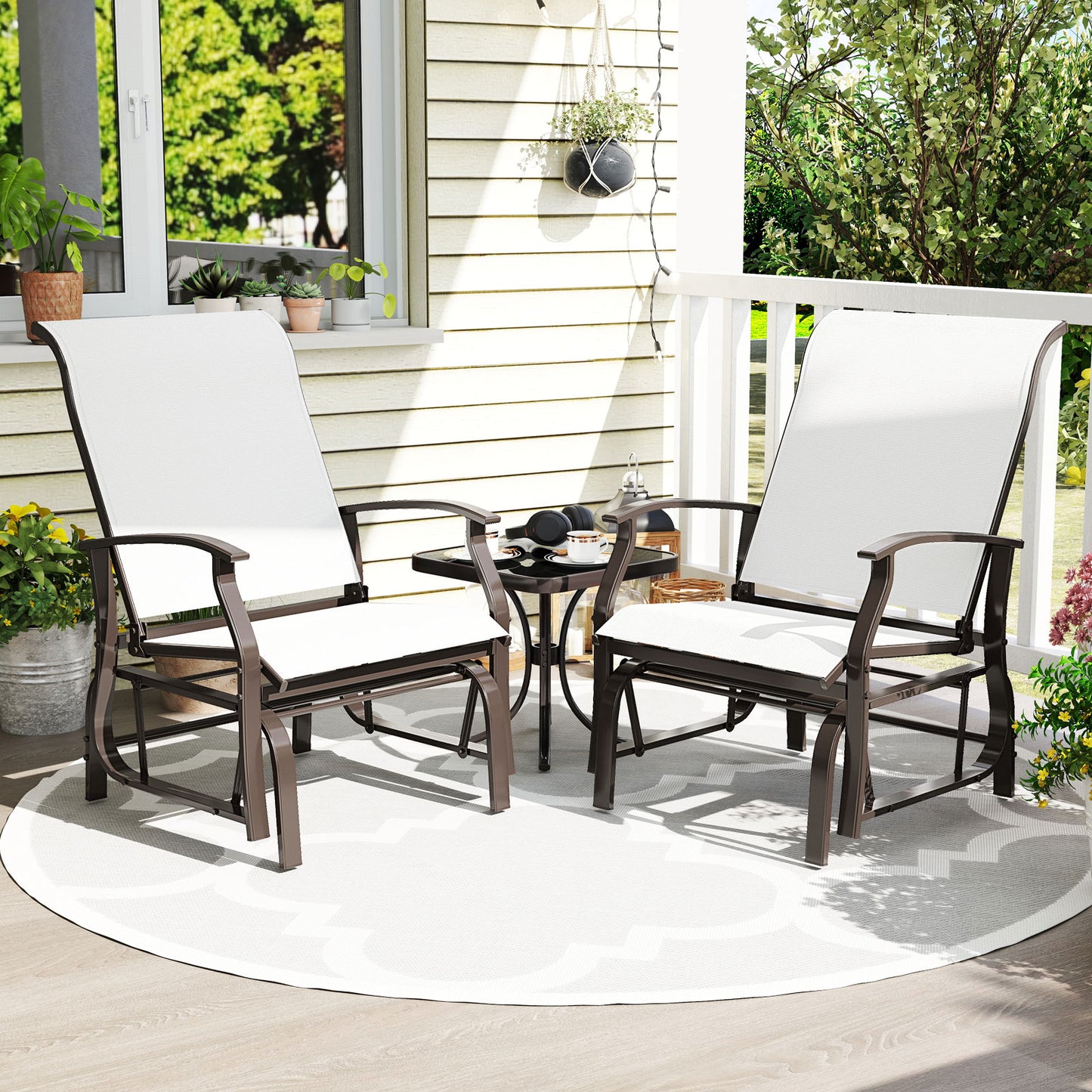 Outdoor Glider Chairs Set of 2 with Ergonomic Backrest and Seat-Beige