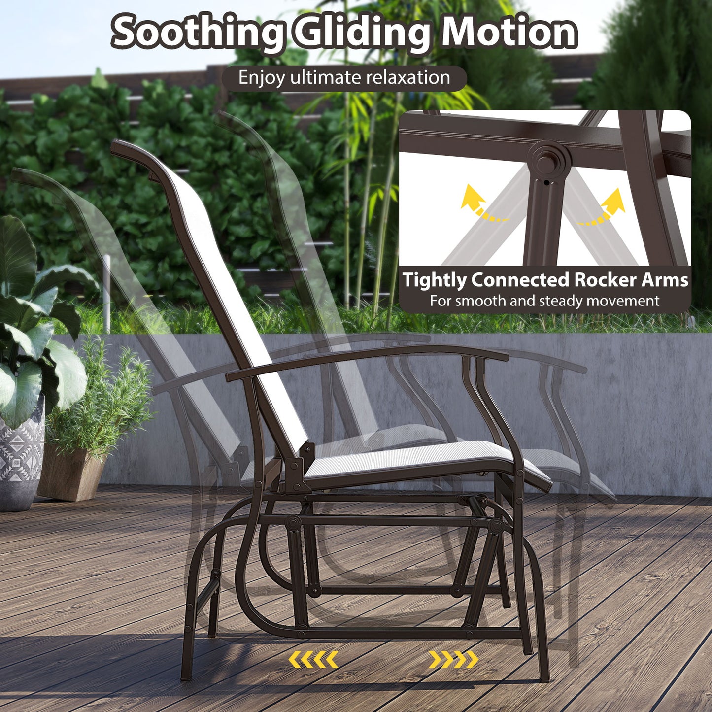 Outdoor Glider Chairs Set of 2 with Ergonomic Backrest and Seat-Beige