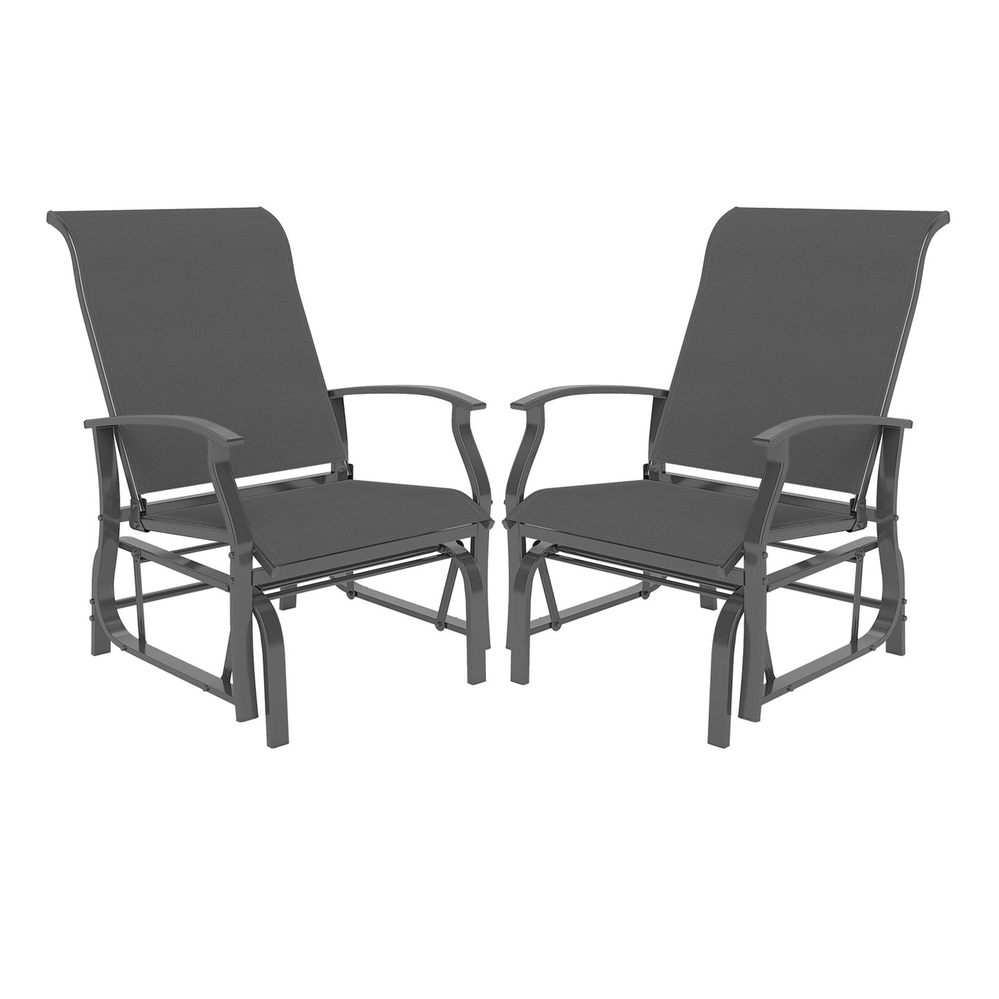 Outdoor Glider Chairs Set of 2 with Ergonomic Backrest and Seat-Gray