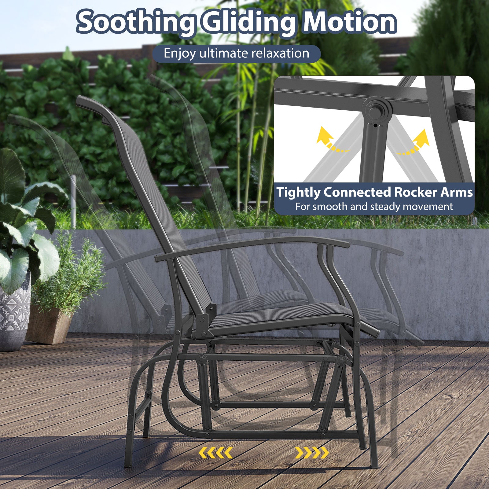 Outdoor Glider Chairs Set of 2 with Ergonomic Backrest and Seat-Gray
