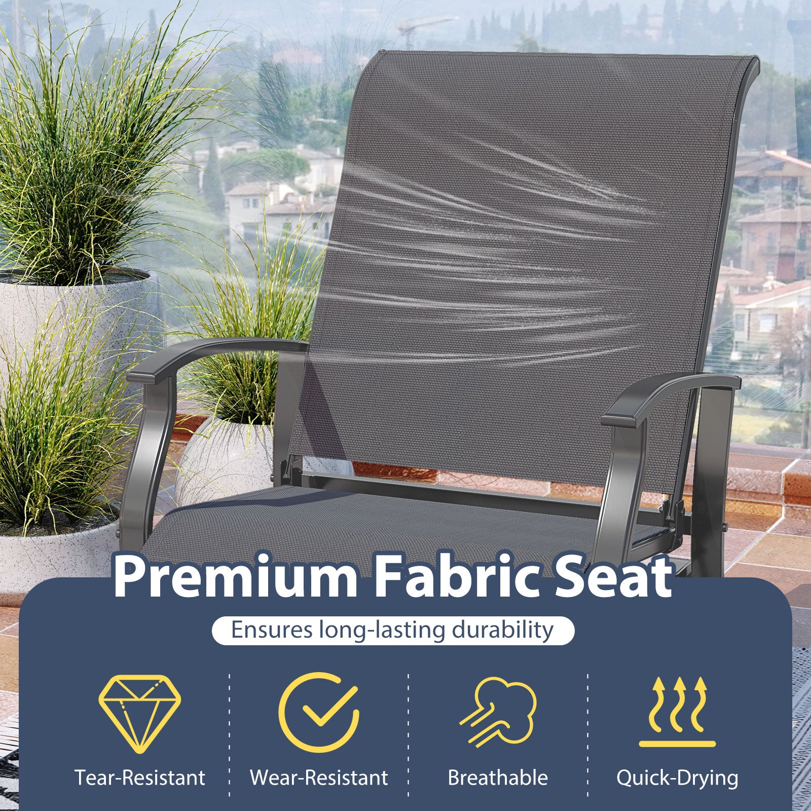 Outdoor Glider Chairs Set of 2 with Ergonomic Backrest and Seat-Gray