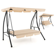 2-Seat Outdoor Convertible Swing Chair with Flat Bed and Adjustable Canopy-Beige