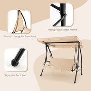 2-Seat Outdoor Convertible Swing Chair with Flat Bed and Adjustable Canopy-Beige