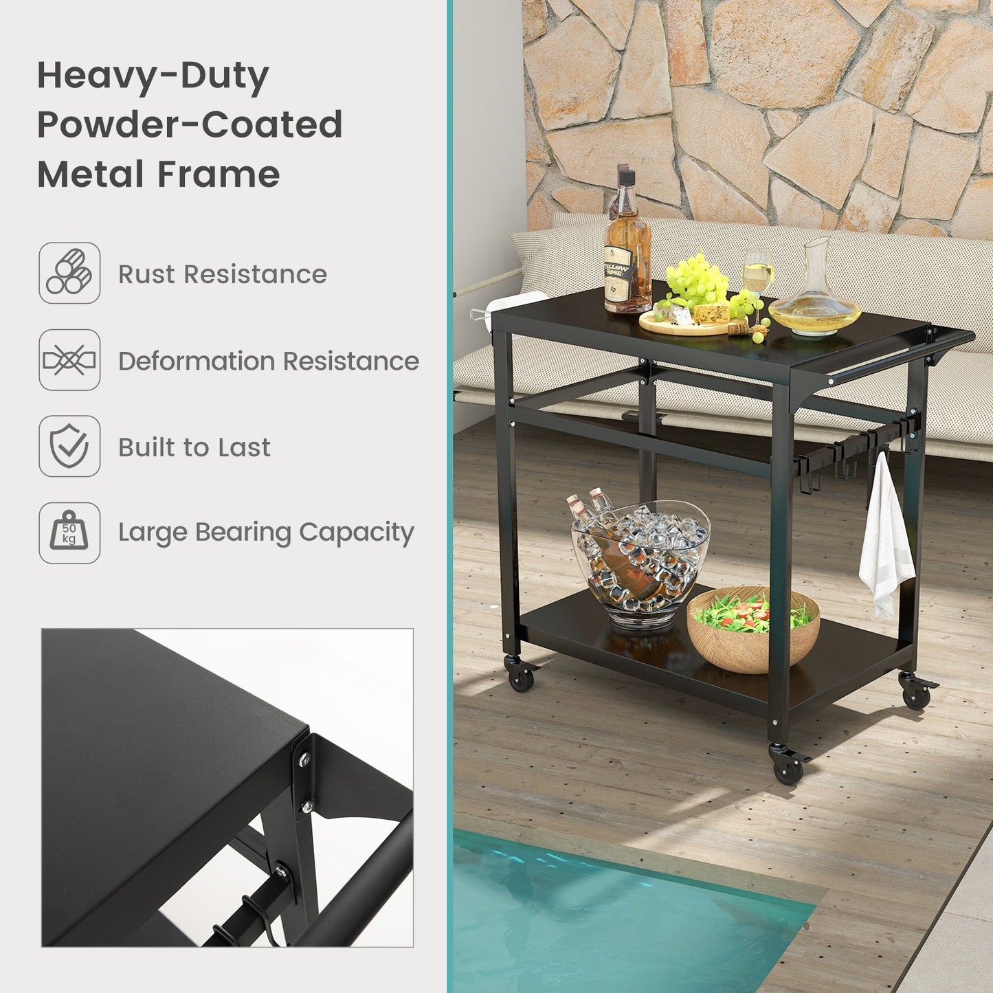 Double-Shelf Movable BBQ Cart with 4 Lockable Wheels