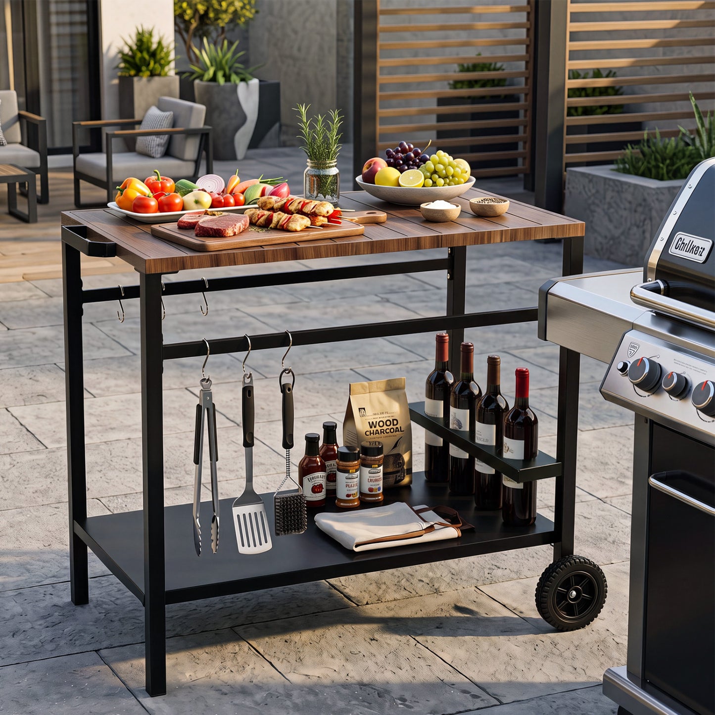 Outdoor Grill Cart with Stainless Steel Top and Storage