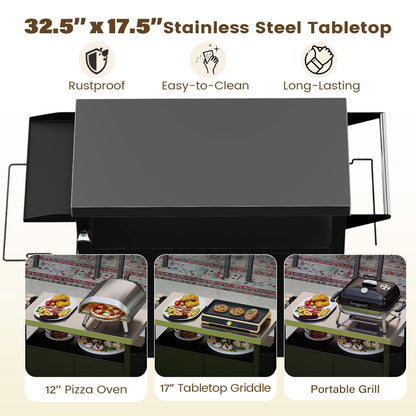 Outdoor Grill Cart with Stainless Steel Top & Storage Cabinet