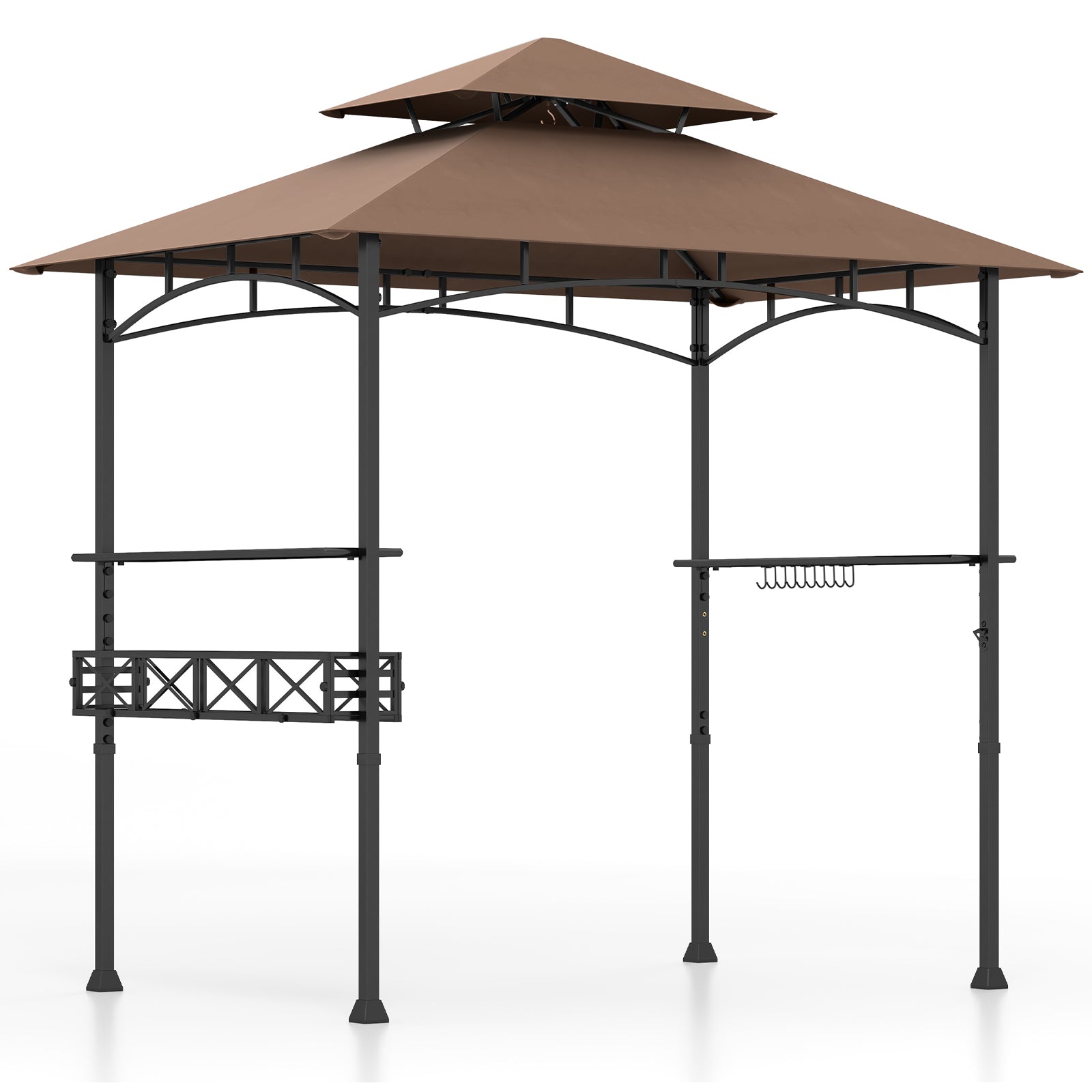 8 x 5 Feet Outdoor Grill Gazebo with 2 Side Shelves and 10 Hooks-Brown - Brown
