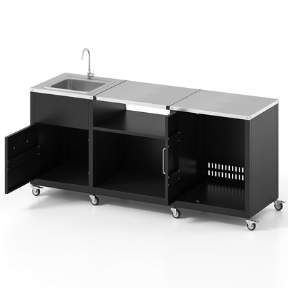 Outdoor Grill Table with Sink and Drainage Heavy Duty Metal Grill Cart-Black