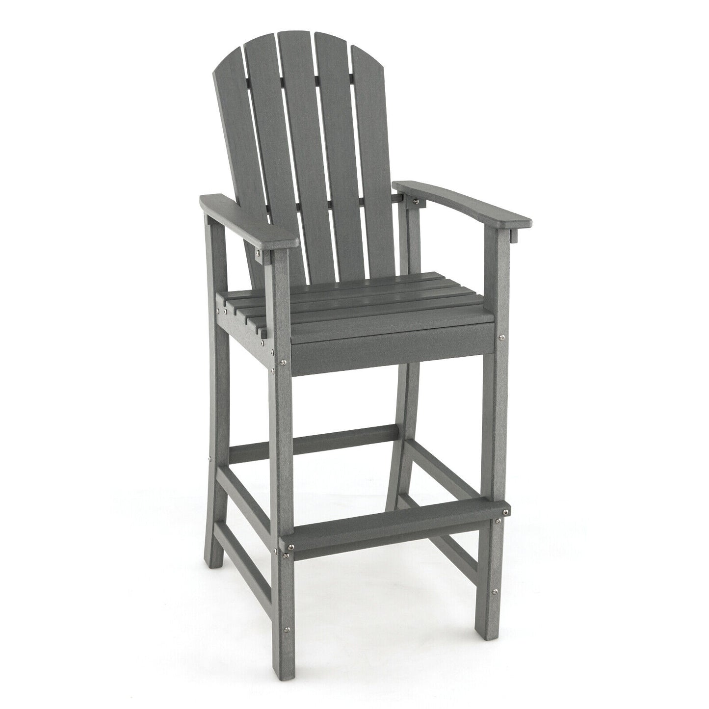 30 Inches Counter Height Outdoor HDPE Bar Stool with Armrests and Footrest-Navy - Gray