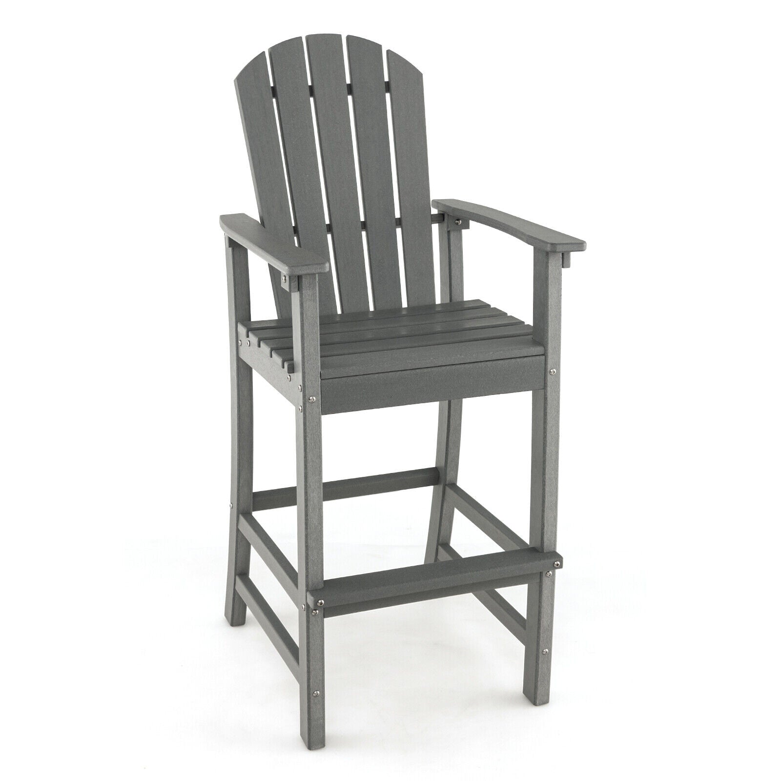 30 Inches Counter Height Outdoor HDPE Bar Stool with Armrests and Footrest-Navy - Gray