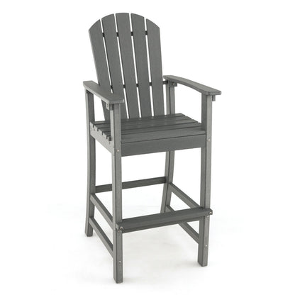 30 Inches Counter Height Outdoor HDPE Bar Stool with Armrests and Footrest-Navy - Gray