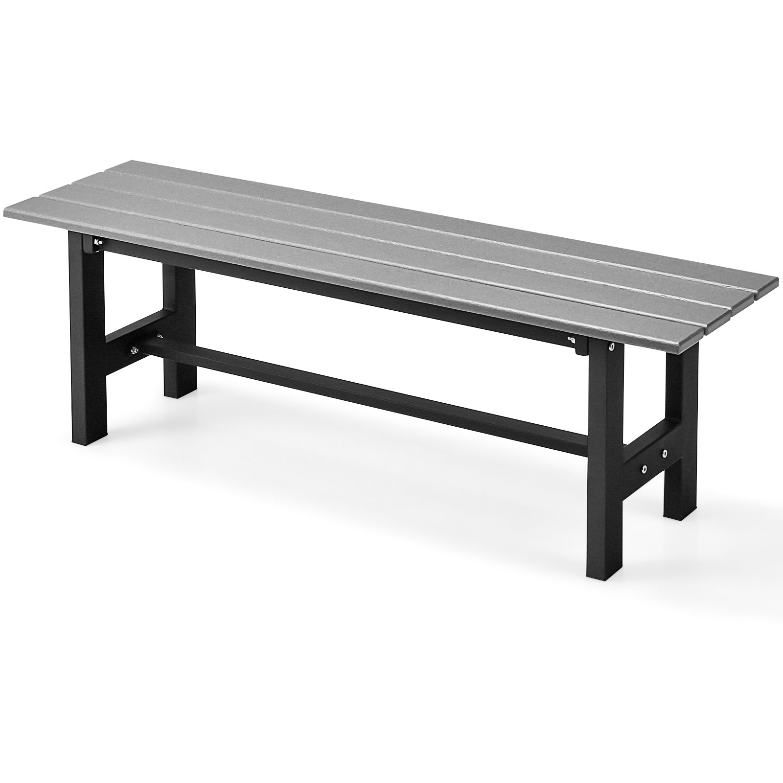 47 Inch Outdoor Chair with Slatted Seat Plastic Coated Iron Frame-Black - Gray