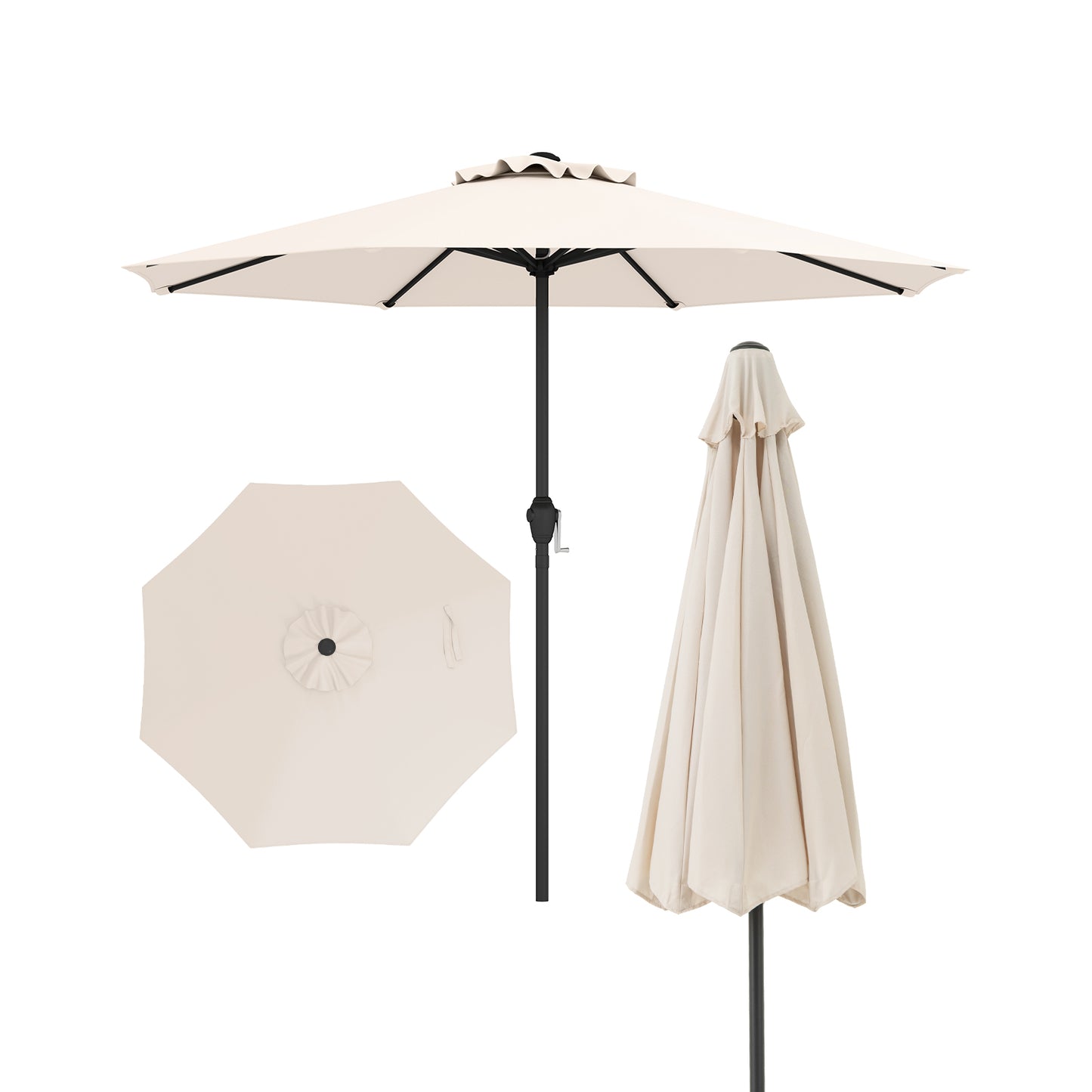 Outdoor Heavy Duty Market Umbrella with Crank Handle and 8 Sturdy Ribs-Navy - Beige