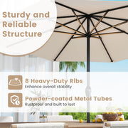 Outdoor Heavy Duty Market Umbrella with Crank Handle and 8 Sturdy Ribs-Beige