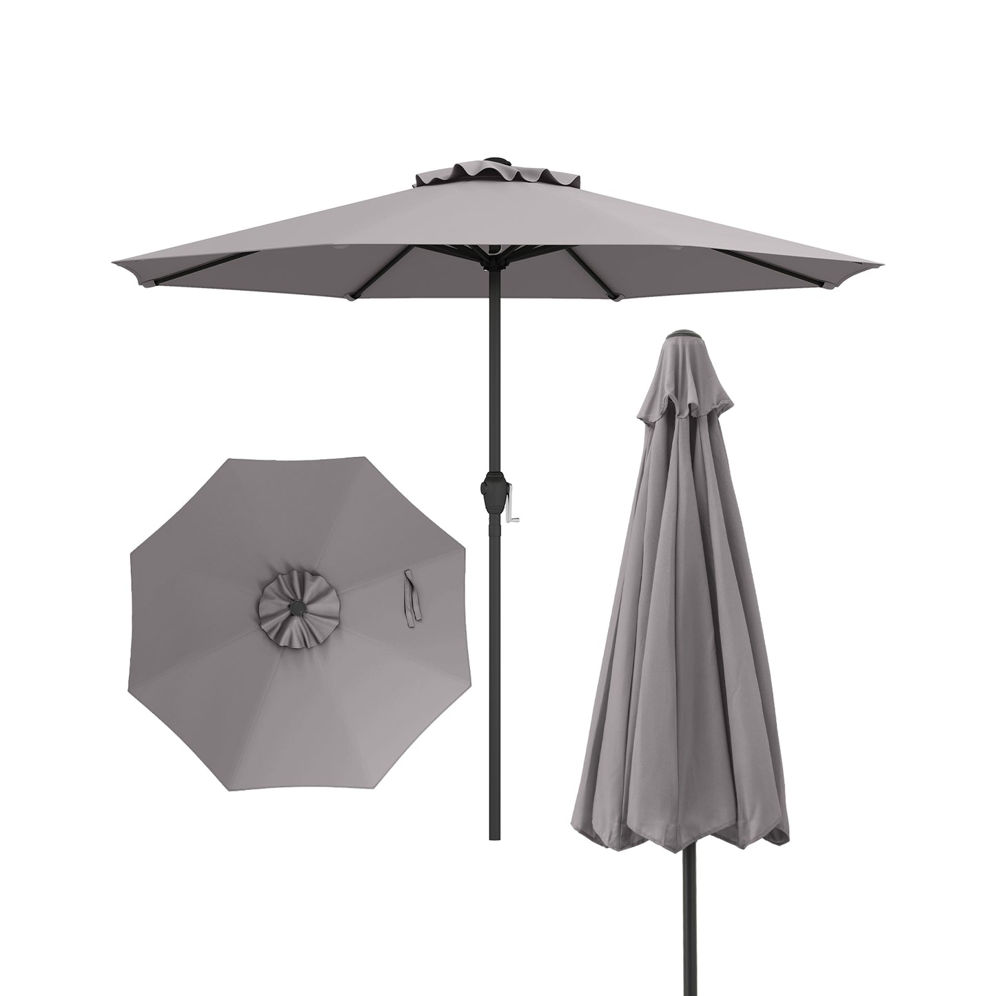 Outdoor Heavy Duty Market Umbrella with Crank Handle and 8 Sturdy Ribs-Navy - Gray