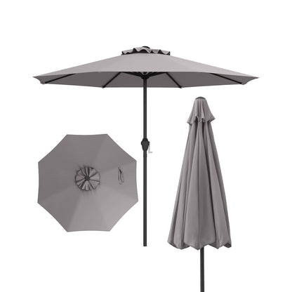 Outdoor Heavy Duty Market Umbrella with Crank Handle and 8 Sturdy Ribs-Navy - Gray