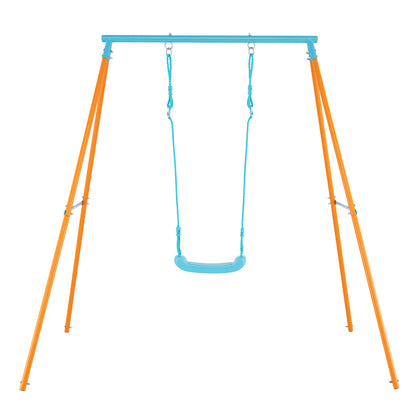 Outdoor Heavy Duty Metal Toddler Swing Set with Stand-Blue - Orange