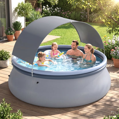 Inflatable Pool with Sunshade Canopy for Outdoor Use