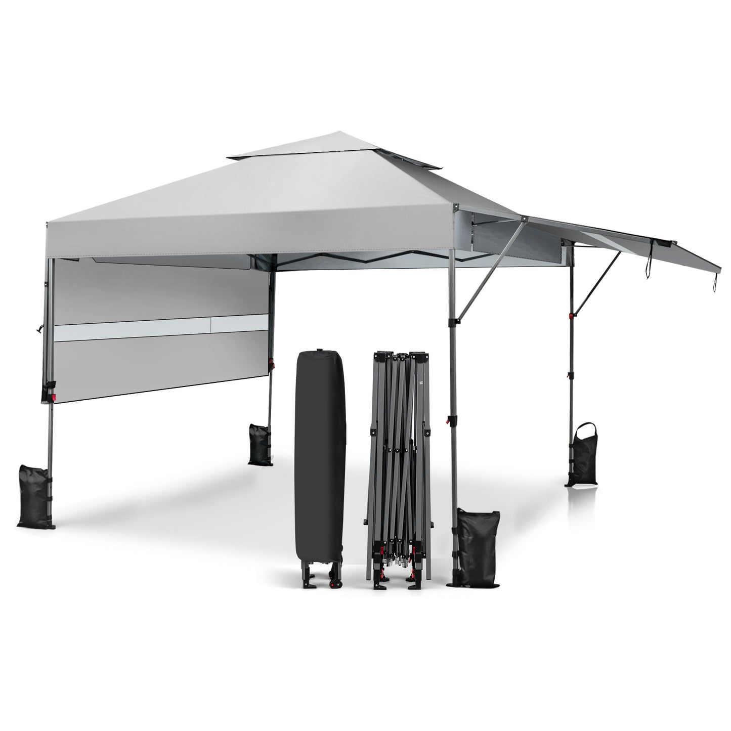 10 x 17.6 Feet Outdoor Instant Pop-up Canopy Tent with Dual Half Awnings-Gray - White