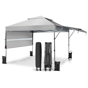 10 x 17.6 Feet Outdoor Instant Pop-up Canopy Tent with Dual Half Awnings-Gray - White