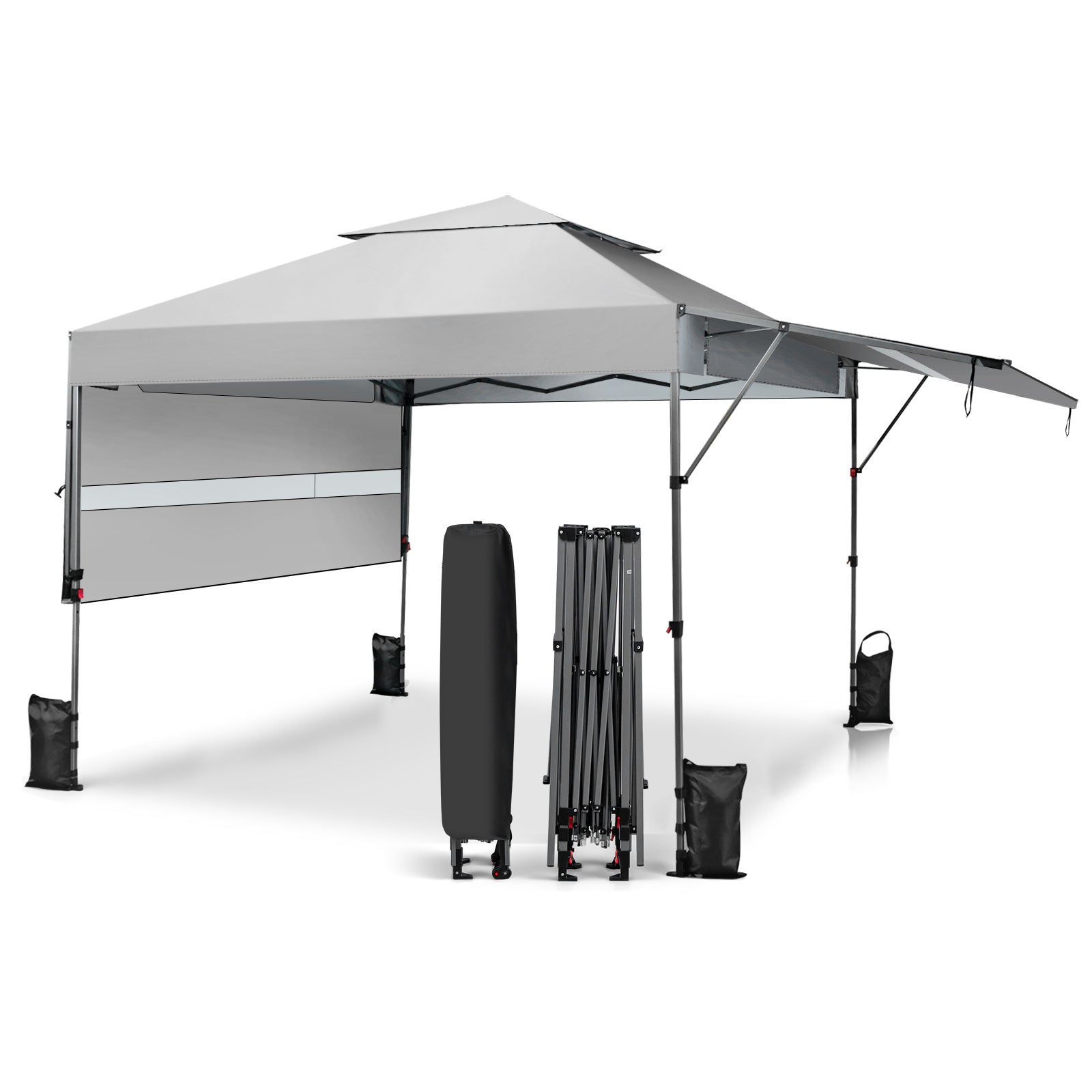 10 x 17.6 Feet Outdoor Instant Pop-up Canopy Tent with Dual Half Awnings-Gray - White