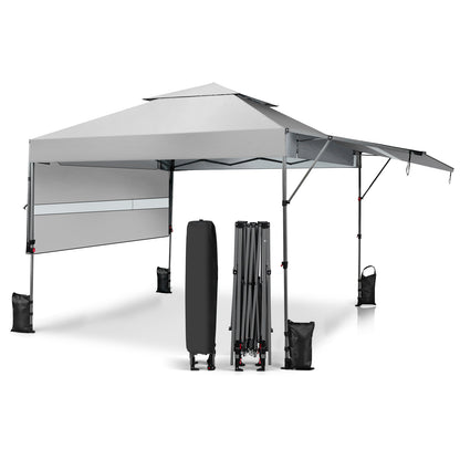 10 x 17.6 Feet Outdoor Instant Pop-up Canopy Tent with Dual Half Awnings-Gray - White