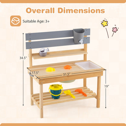 Outdoor Kids Mud Kitchen with Extended Tabletop and Water Tank