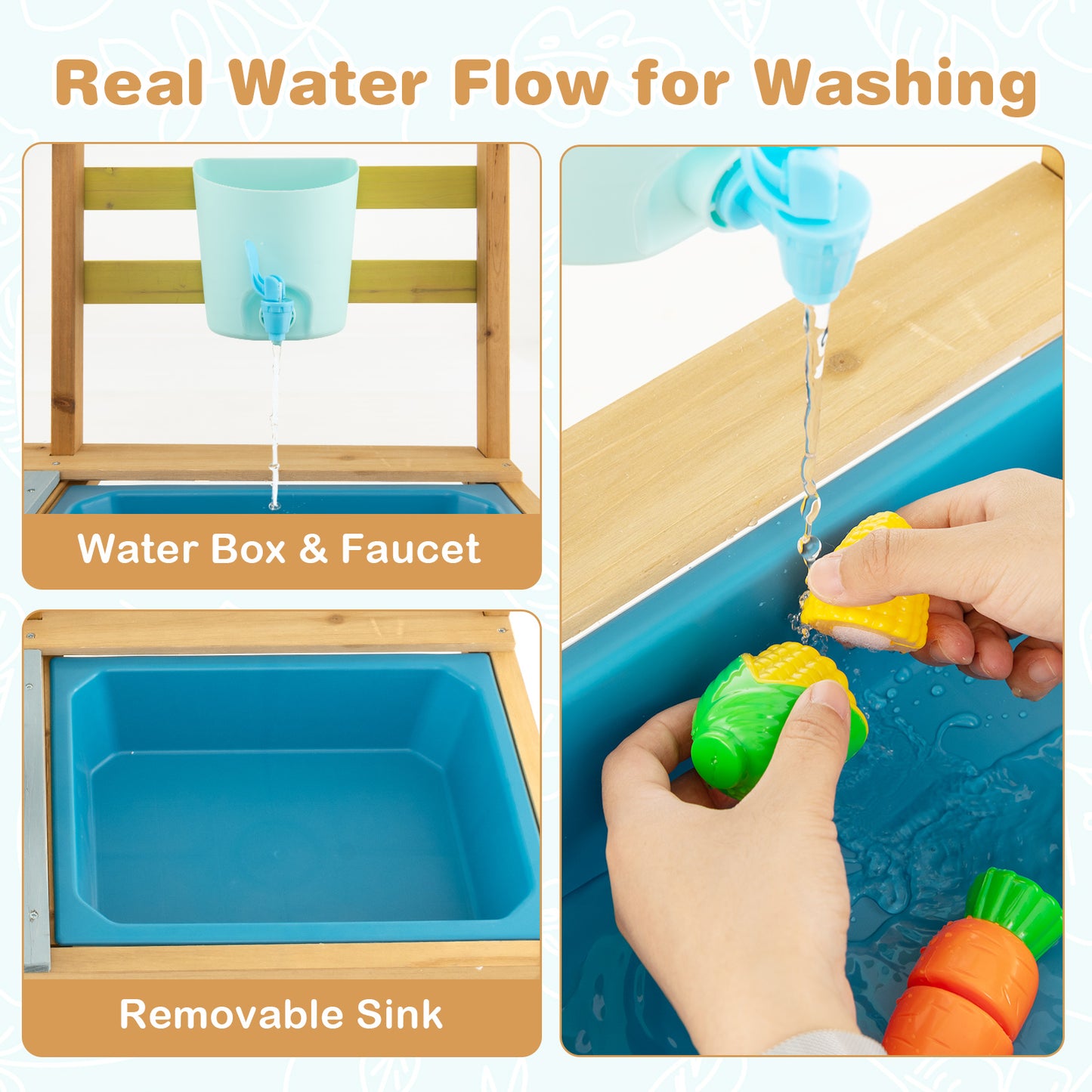 Outdoor Kids Mud Kitchen with Faucet and Water Box