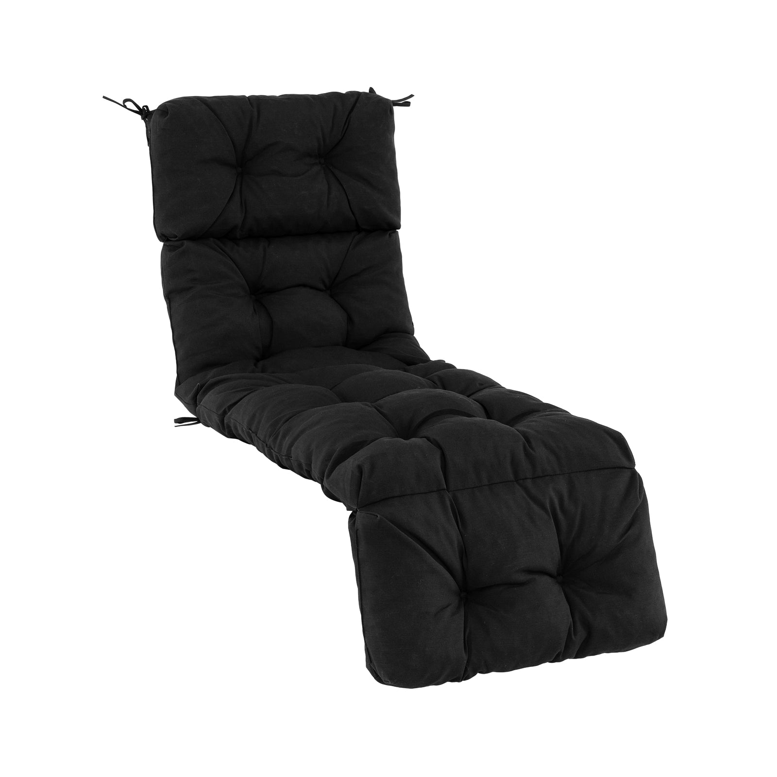 Outdoor Lounge Chaise Cushion with String Ties for Garden Poolside-Navy - Black