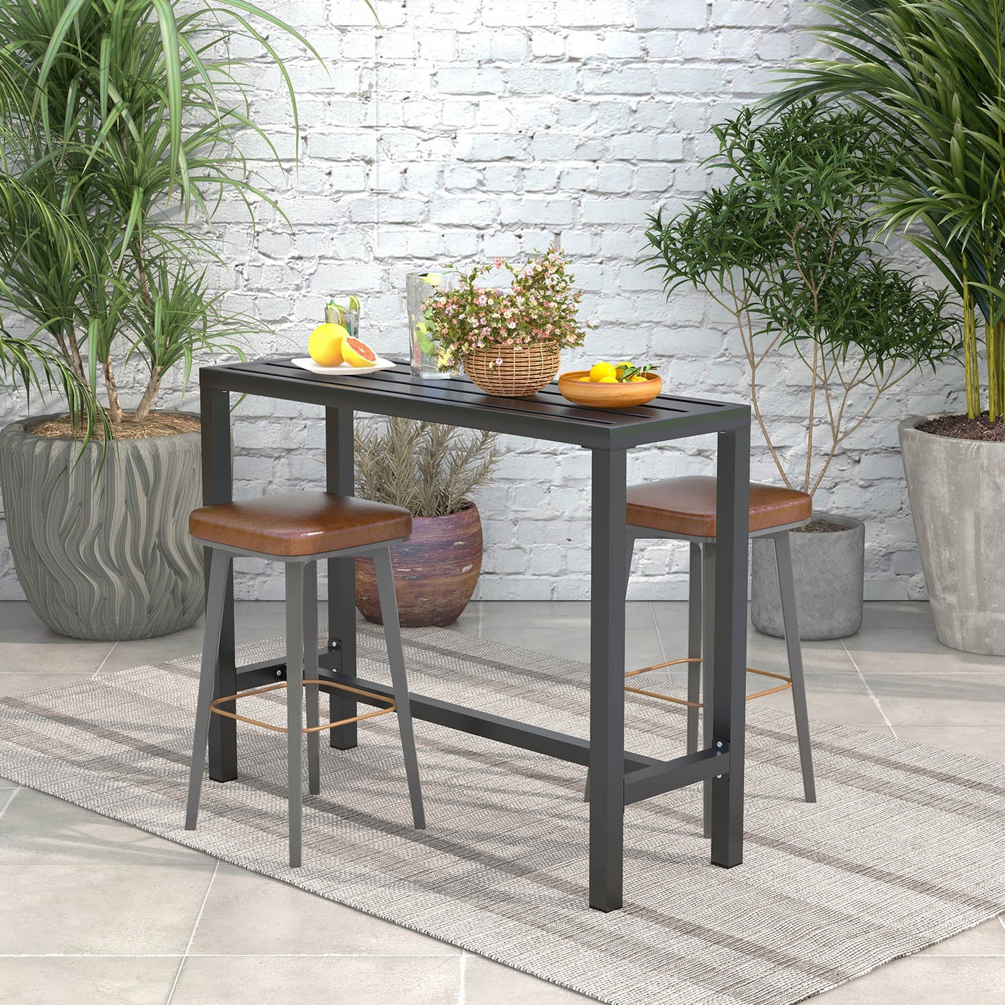 48/55 Inch Outdoor Bar Table with Waterproof Top and Heavy-duty Metal Frame
