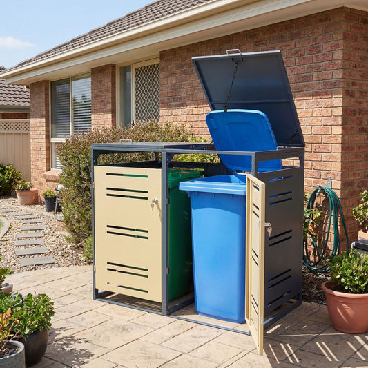 Outdoor Metal Garbage Bin Storage Shed for 2 Trash Cans